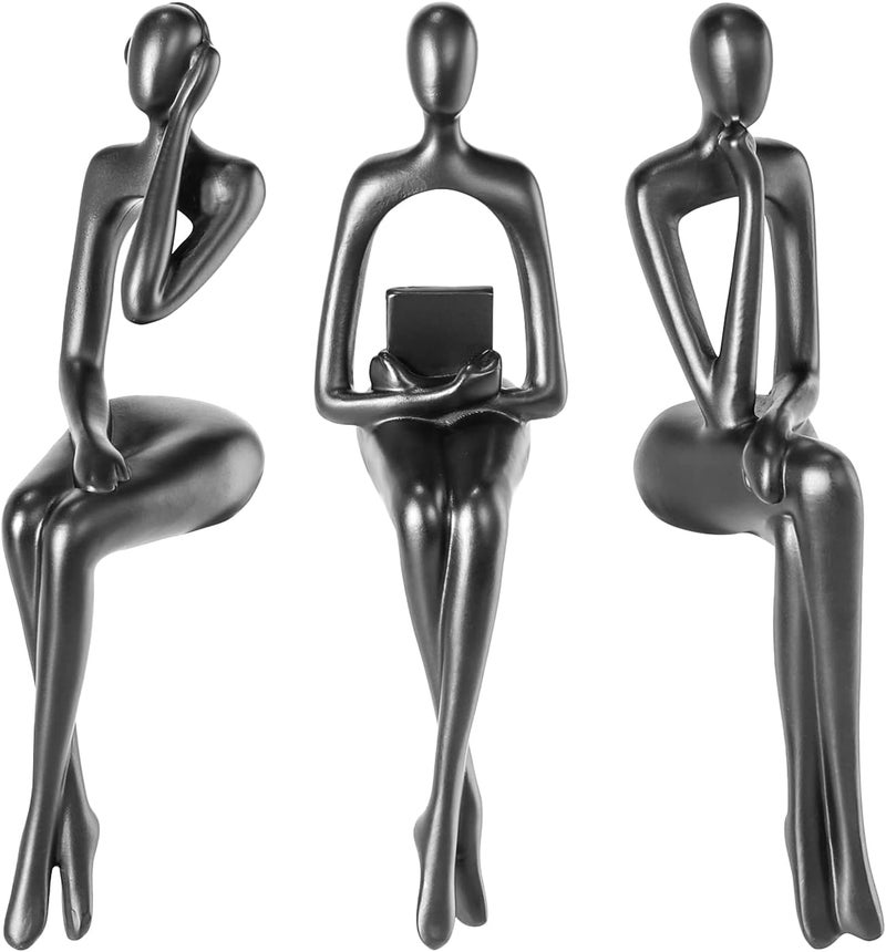 BMLCGJ Thinker Statue Gold Decor Abstract Art Sculpture, Golden Resin Collectible Figurines for Home Living Room Office Shelf Decoration,Great Gifts Ideas (Sitting Posture-Black) - Image 1